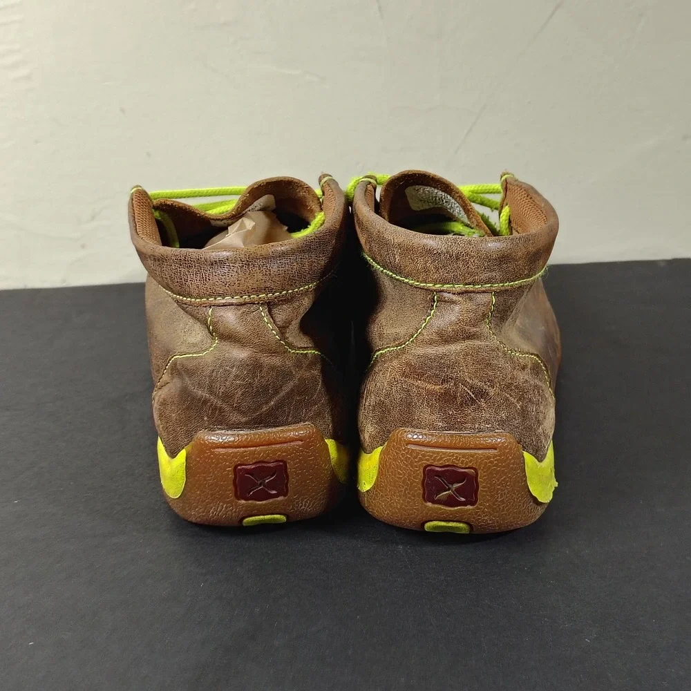 Twisted X Driving Moc Boys 4M Brown Leather Neon Green Accents YDM0001 Shoes